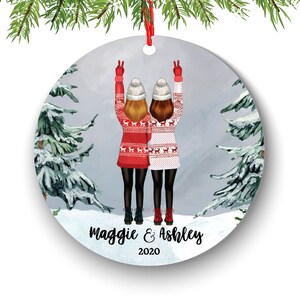 Soul Sisters for 2 Best Friends Christmas Ornament Personalized BFF Gift Custom Female Friends Besties Portrait Snow Forest Girl My Person