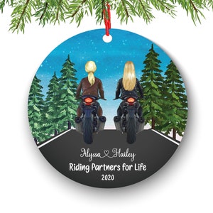 Biker Motorcyclist Personalized Christmas Ornament Motorcycle Rider Girl Female Friends Ride Live Watercolor Dirt bike Motocross Besties