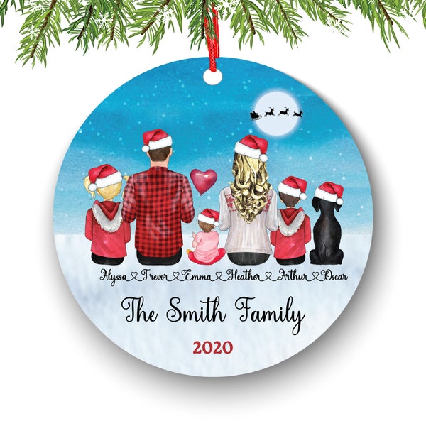 Personalized Family 2 3 4 5 6 Couple Pet Parents Dog Christmas Ornament Kids Baby Red Hats Family Name Custom