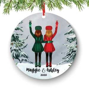 Soul Sisters for 2 Best Friends Christmas Ornament Personalized BFF Gift Custom Female Friends Besties Portrait Snow Forest Girl My Person