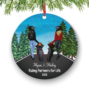 Biker Motorcyclist Personalized Christmas Ornament Motorcycle Rider Girl Female Friends Ride Live Watercolor Dirt bike Motocross Besties
