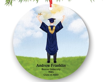 Personalized Graduation Christmas Ornament Class of 2020 2021 for Custom Graduate Male Masters Bachelor Doctorate College High School Degree