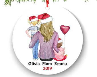 mother son and daughter ornaments