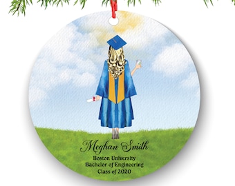 Personalized Graduation Christmas Ornament Class of 2020 Custom Gift for Graduate Masters Bachelor Doctorate College High School Degree Blue