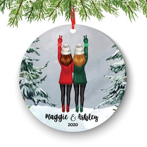 Soul Sisters for 2 Best Friends Christmas Ornament Personalized BFF Gift Custom Female Friends Besties Portrait Snow Forest Girl My Person