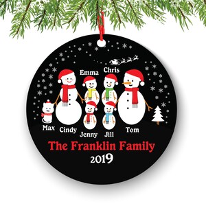 Personalized 2019 Snowman Family of 6 Christmas Ornament