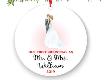 Personalized First Christmas As Mr & Mrs Bride Groom Just Married Ornament - Wedding Couple Bride and Groom - Newlyweds Watercolor