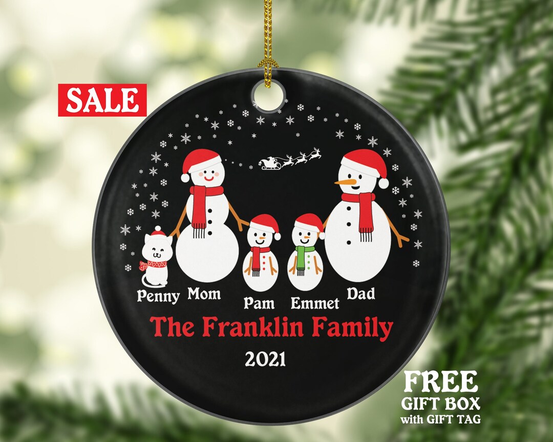 Personalized Family of 4 Ornament With Cat Pet, Personalized Snow ...