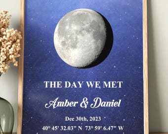 Custom Moon Phase Map with Your Story | Personalized Couple Gift | Romantic Anniversary Keepsake | Aluminum Metal Print