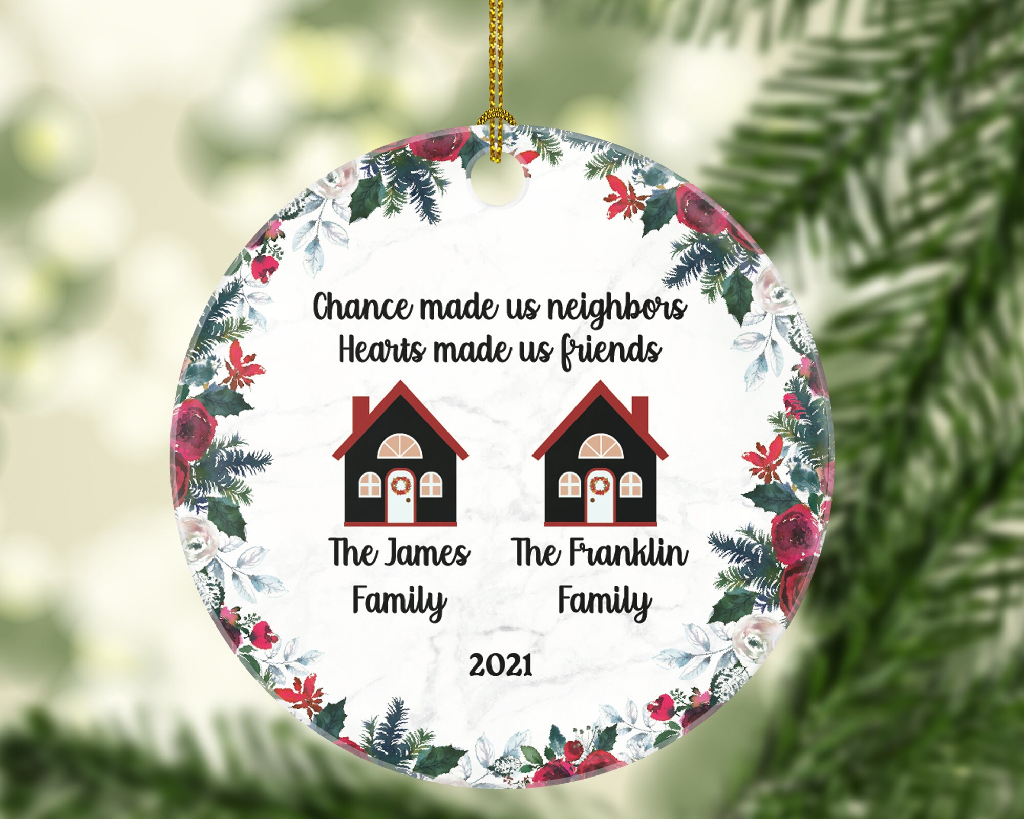 Chance Made Us Neighbors Circle Ceramic Ornament Christmas Gift For Your  Neighbour