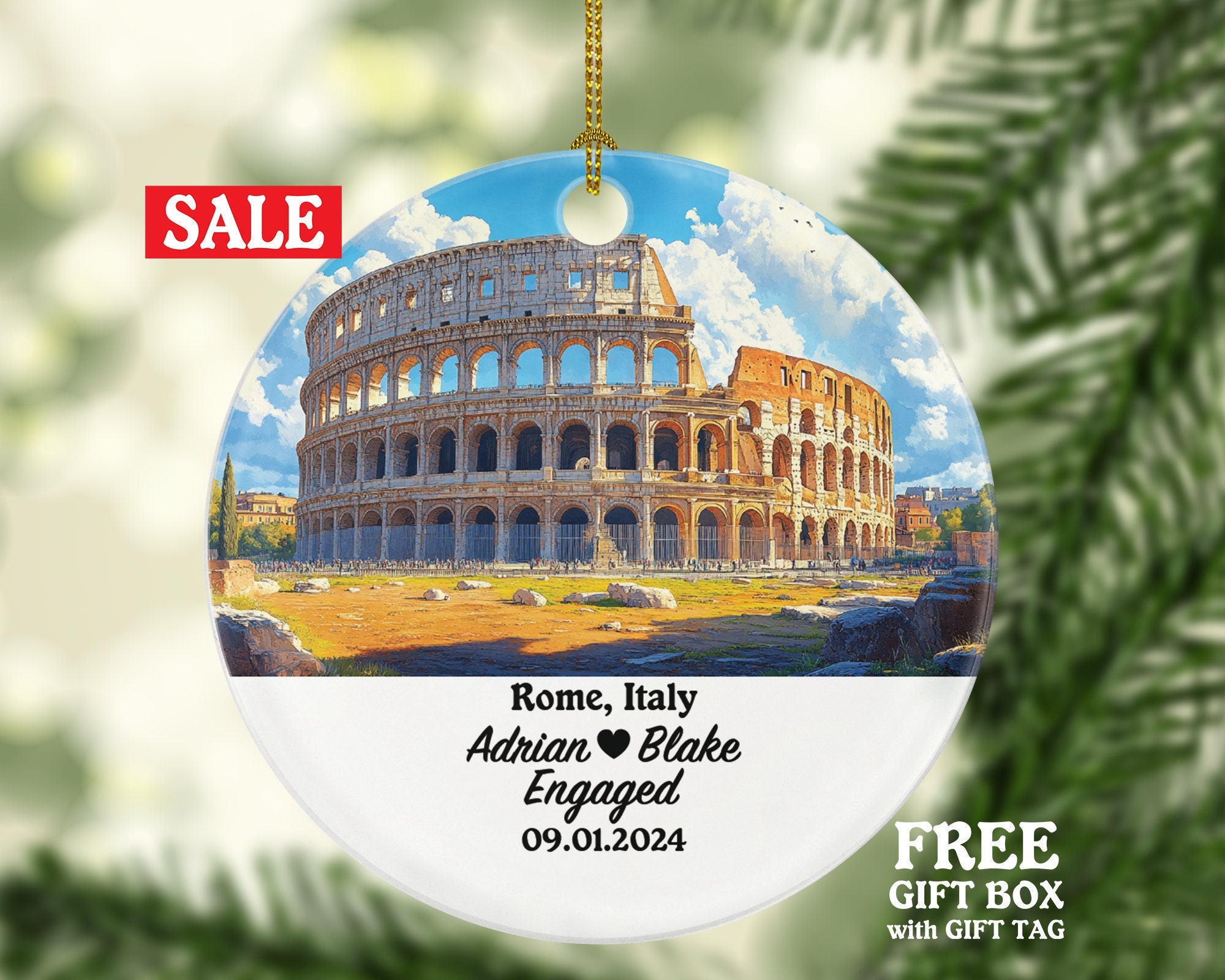 Rome Christmas Ornament Personalized - Italy Engaged Married Family Together Couple Travel Honeymoon Engagement Marriage