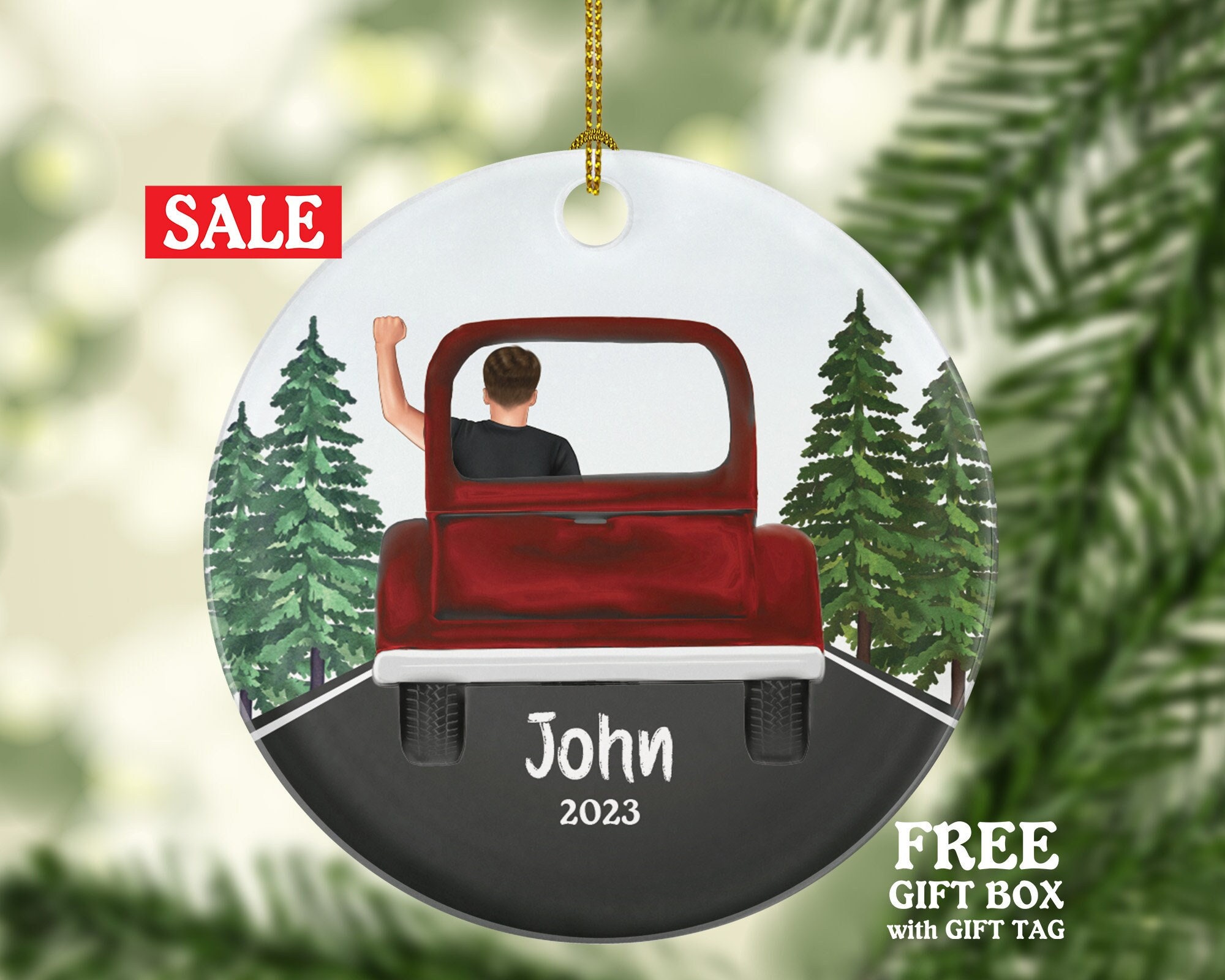 Truck Driver Christmas Ornament - Personalized Boy Male Car Driving Adventure New License Owner Driver's License Plate Custom Teenage Gift