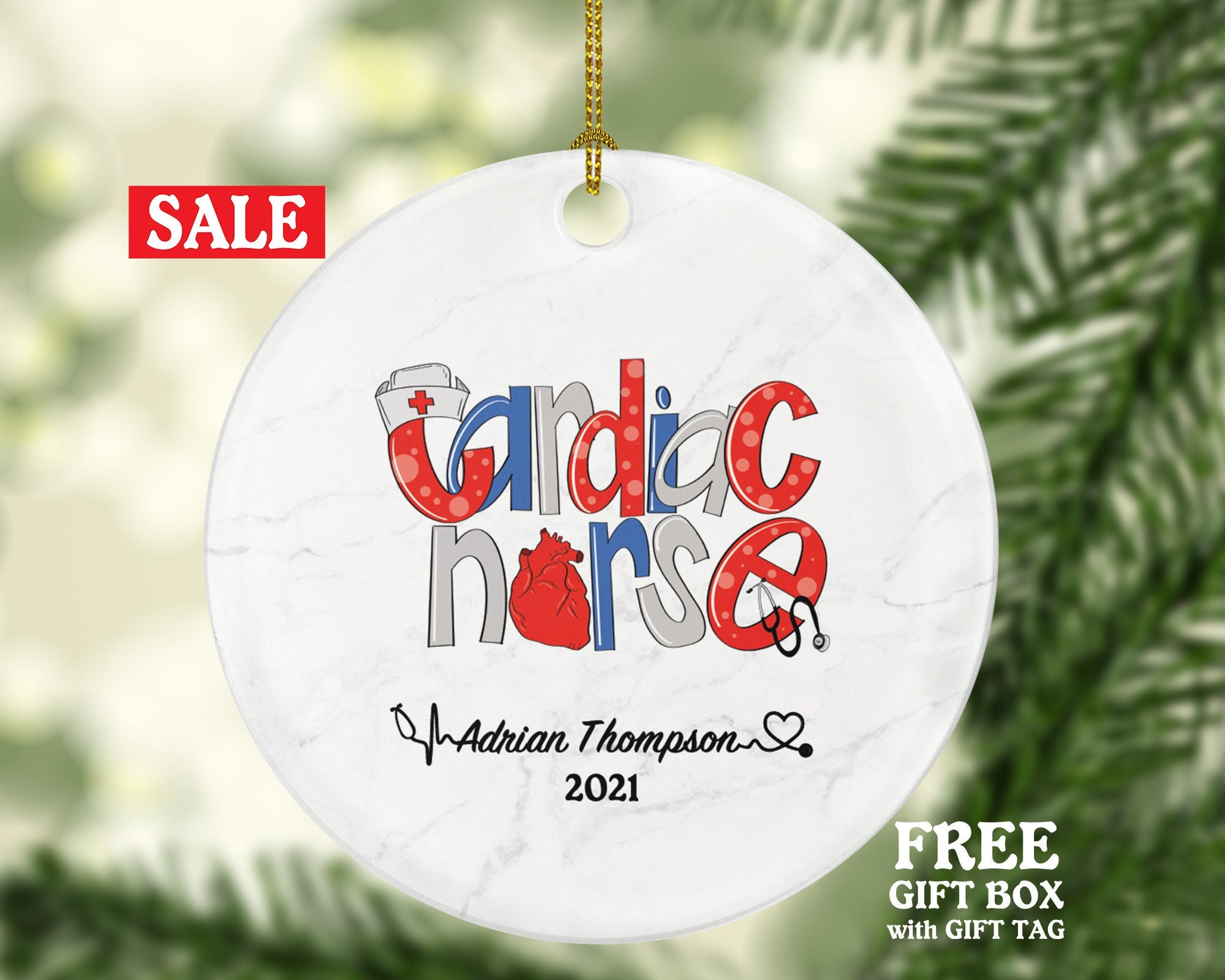 Cardiac Nurse CN Christmas Ornament Personalized - Nurse Registered Health Worker Gift from Patient for Nurse Custom Medical