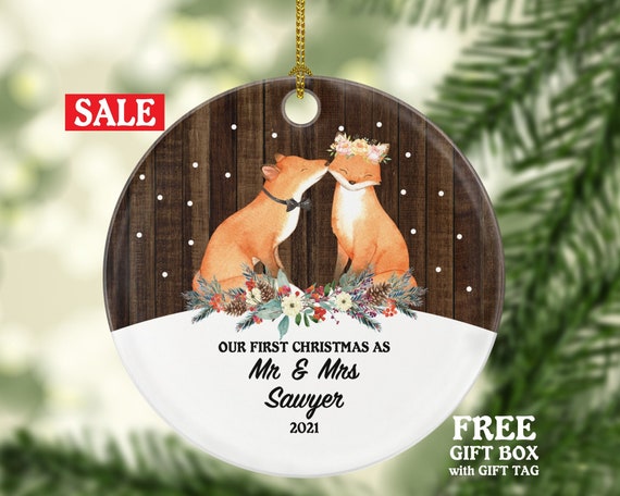 Personalized Our First Christmas as Mr Mrs Ornament Just Married Newlywed Wedding Bride Groom Love Couple Mr. and Mrs. Present Foxes Etsy UK