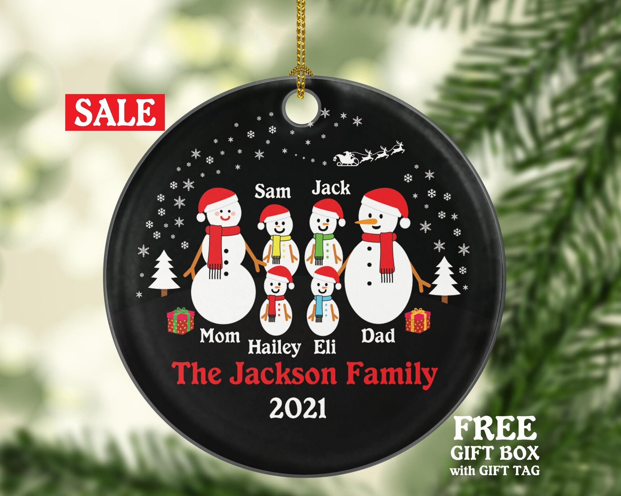 Personalized Family of 6 Christmas Ornaments Snowman Snowmen Six Big ...