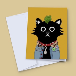パンク猫カード、ロッカー猫カード、パンクロック、楽しい猫カード、反抗的、反逆者、風変わりなカード、空白カード、モヒカン猫、Be You カード
