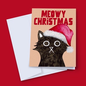 Santa Christmas Card, Cute Cat Christmas Card, Pun Christmas Card, Cat Xmas Card, Christmas Card From Cat, Christmas Card For Friend, Meowy