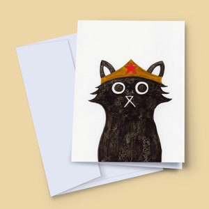 Carte de chat merveilleux, carte de super-héros, style Wonder Woman, carte de remerciement, restez fort, vous êtes fort, carte de fête des mères, carte d'amitié