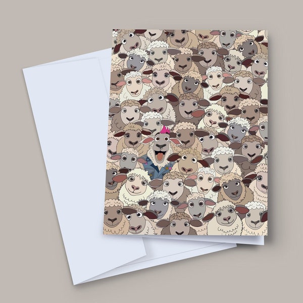 Cute Sheep Card, Be Ewe Card, Funny Blank Greeting Card, Punk Cards, Sheep Cards, New Job Card, Be You, Stand Out From The Crowd