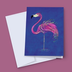 Tarjeta de flamenco, tarjeta de cumpleaños de flamenco, tarjeta en blanco de flamenco, invitación a fiesta de flamenco, tarjeta de flamenco rosa, tarjeta sólo porque, tropical, pájaro