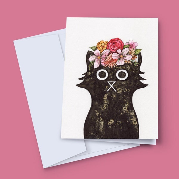 Frida Cat Card, Frida Kahlo Birthday Card, Bridesmaid Card, Frida Kahlo Inspired, Funny Cat Card, Cute Cat Card, Blank Card, Flower Card