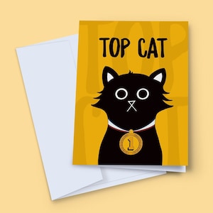 Tarjeta de felicitación, tarjeta de gato, tarjeta de graduación, tarjeta de agradecimiento, tarjeta de gato negro, tarjeta de nuevo trabajo, tarjeta de medalla de oro, ganador