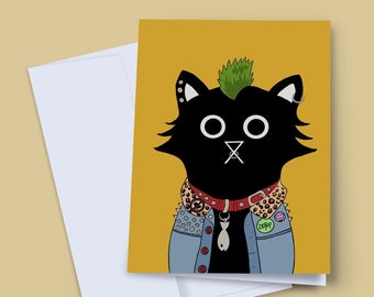 Punk Cat Card, Rocker Cat Card, Punk Rock, Fun Cat Card, Rebellious, Rebel, Quirky Card, Blank Card, Mohawk Cat, Be You Card