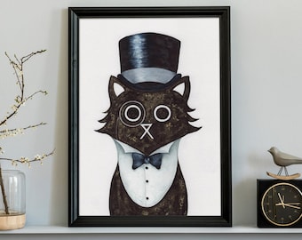 Dapper Cat Wall Art Print, Wedding Print, Groom Gift, Best Man Gift, Wedding Gift, Cat Art, Gentleman Cat, Animal Wall Art, Wall Art