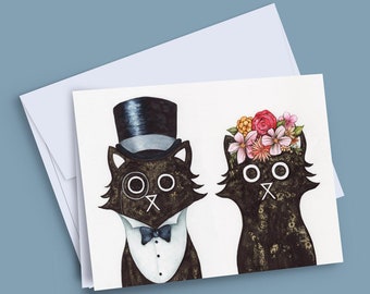 Lord And Lady Cat Card, Wedding Card, Wedding Invite, Engagement Card, Black Cat Bride and Groom Card, New Couple Card, Congratulations Card
