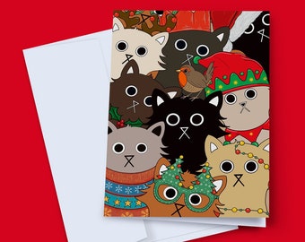 Cat Christmas Card, Cute Holiday Card, Funny Christmas Card, Festive Card, Cat Lover Christmas Card, Feline Festive, Cat Lover Card, Elf