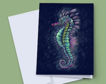 Seahorse Card, Seahorse Greeting Card, Wildlife Art Card, Birthday Card, Blank Card, Seahorse Love Card, Sealife Card, Thankyou Card