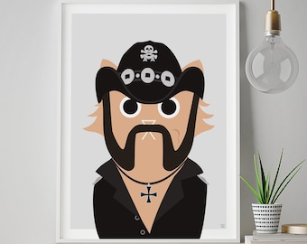 Lemmy Cat Wall Art Print, Motorhead Print, Music Print, Cat Art, Rock Music Gift, Cat Gift, Lemmy, Rock Cat, Music Art Gift