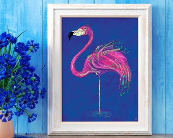 Pink Flamingo Art Print: Vibrant Bird Illustration, Home Decor