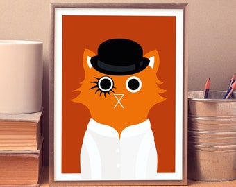 Uhrwerk Katze Giclee Kunstdruck, Wandkunst Druck, Uhrwerk Orange Stil Druck, Katzen Kunst, Film Katze Druck, Katzen Geschenk, Film Fan Geschenk