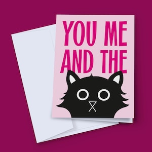 Tarjeta de tú, yo y el gato, tarjeta romántica, tarjeta de San Valentín, tarjeta de amor de gato