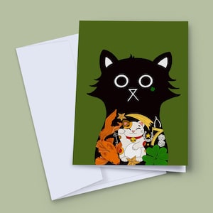 Carte porte-bonheur, carte chat mignon, chat porte-bonheur, carte de voeux vierge, carte nouvel emploi, carte d'examen, carte nouvelle aventure