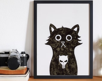 Black Cat Wall Art Print | Skull Cat Print | Gothic Home Decor | Cat Lover Gift | Alternative Wall Decor | Halloween Cat Art | Cat Mum Gift