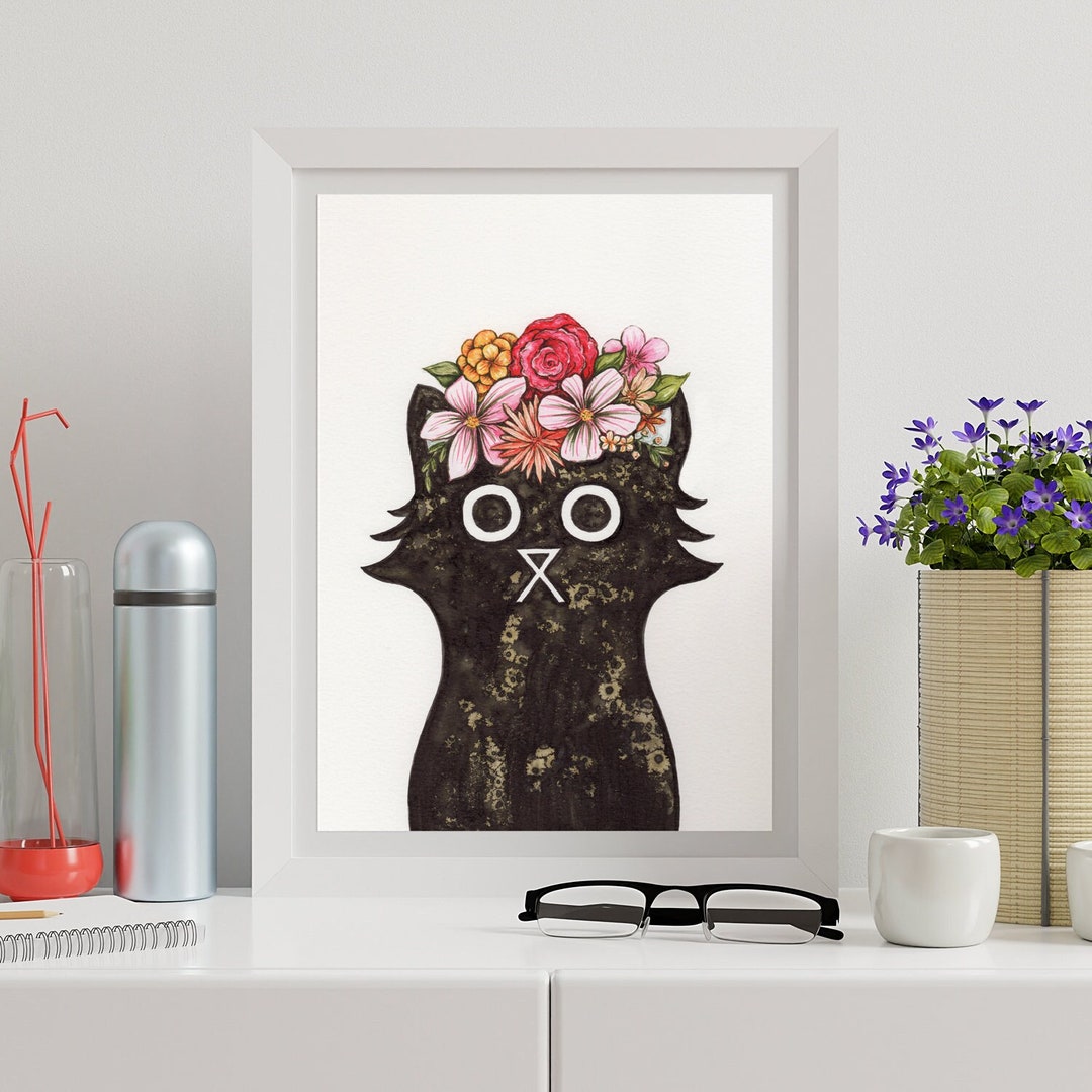Cute Cat Wall Art Print, Black Cat Wall Art Print, Cat Art, Bridesmaid