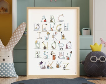 Baby Shower Gift, Alphabet Nursery Print, ABC Wall Art, ENGLISH Alphabet, Animal Alphabet, Alphabet Art, Alphabet Print, ABC nursery art