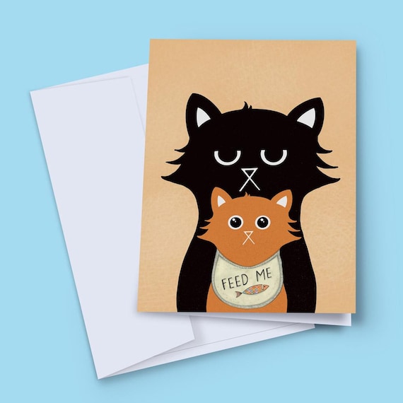 Little Paws Baby Card – Funny Newborn Card for New Parents, Black Cat & Kitten