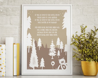 Teddy Bär Picknick Wand Kunst Print, Kinderzimmer Dekor, Kinderreim Print, Kinderzimmer Wandkunst, Teddybär Art, Babyzimmer