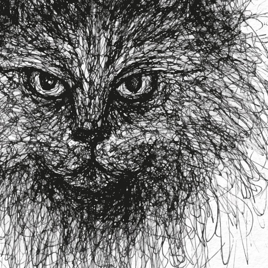 Scribble Cat Wall Art Print, Black and White Animal Print, Cat Print ...