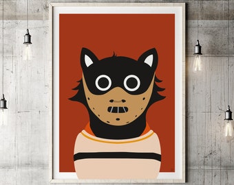 Hannibal Cat Giclee Fine Art Print, Wall Art Print, Movie Print, Silence of The Lambs, Halloween, Cat Art, Movie Art