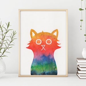 Positivity Katze Wand Kunst Print, Wohlbefinden Print, Regenbogen Katze, Katzen Kunst, Wohlfühlgeschenk, Self Empowerment, Katzen Print, Positive Vibes