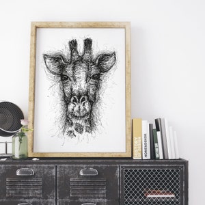 Scribble Giraffe Giclee Fine Art Print, Wall Art Print, Animal Print Giraffe Print Design, Animal Wall Art, Nursery Decor, Living Room Art