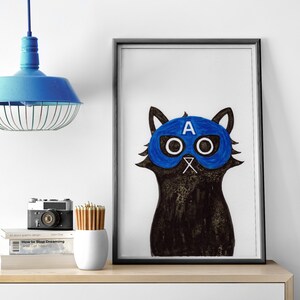Captain Cat Wall Art Print, Superhero Print, Nursery Wall Art, Cat Art, Superhero Cat, Kids Bedroom Decor