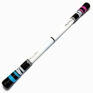 May include: White Supertips brand marker with black and blue stripes on one end and black, white, and pink stripes on the other end.