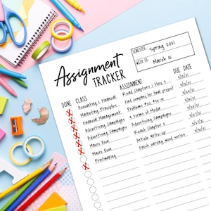Printable Assignment Tracker, Homework Tracker, Assignment Planner, Assignment Log, Planner Inserts, Student Planner, Academic Planner