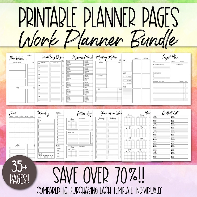 Bestsellers Printable Work Planner Bundle, Daily Printable Planner, Weekly Planner Pages, Digital Planner, Planner Inserts, Office Organizer image 1