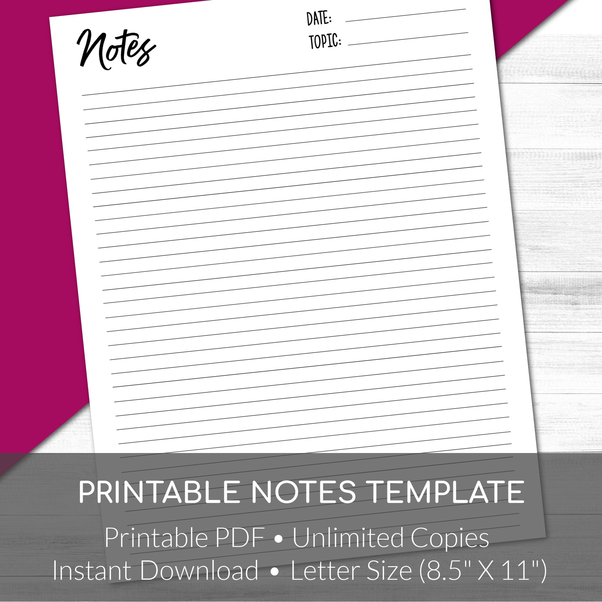 Printable Notes Page, Printable Note Paper, Printable Planner, Work ...